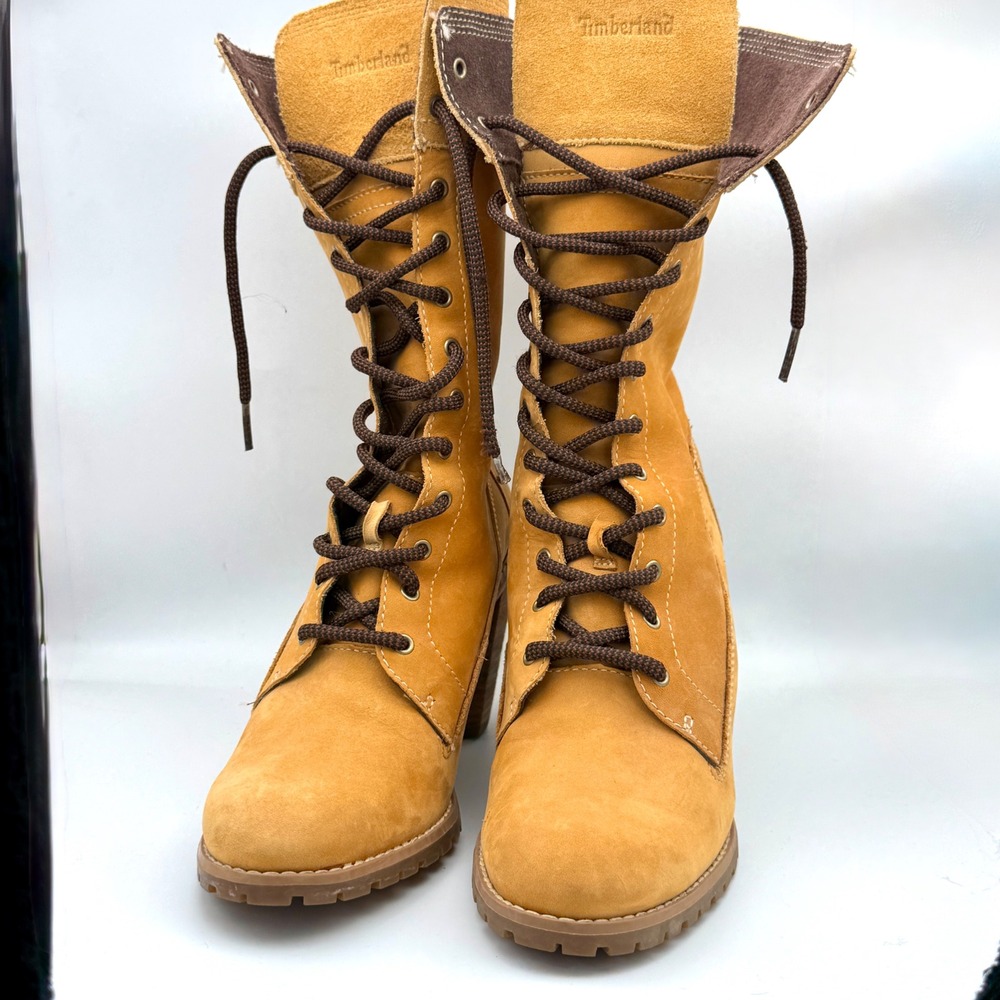 Timberland Glancy Lace Up Mid Calf Boots Combat Grunge Womens 9 Nubuck Leather - Picture 9 of 13